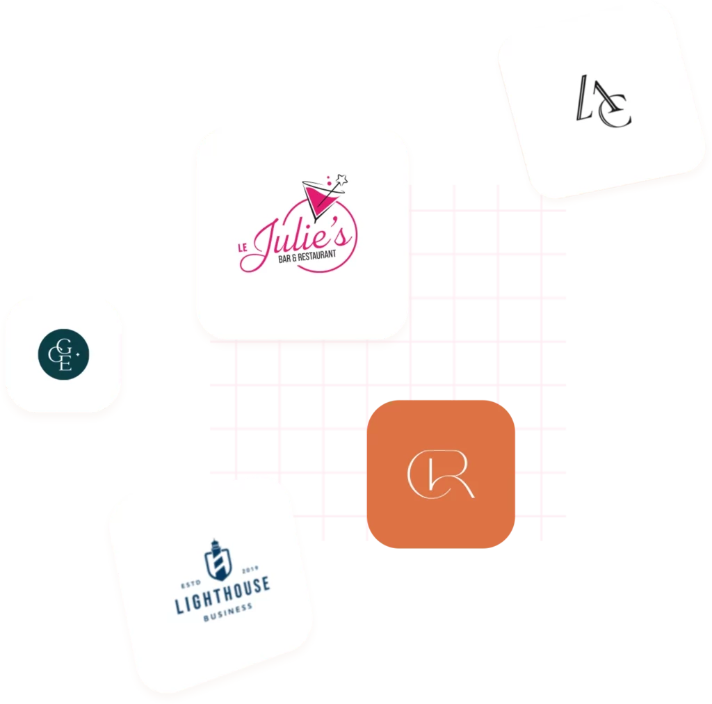 différentes cartes avec plusieurs logotypes réalisés par le studio